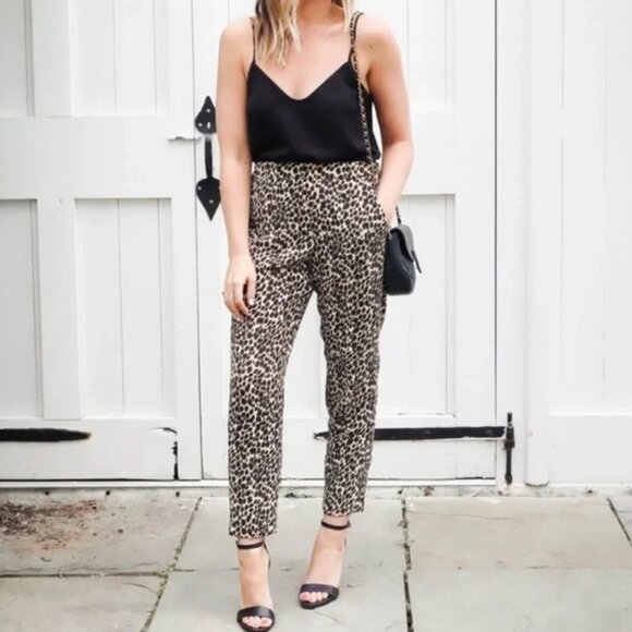 J. Crew Pants - J. Crew Leopard Print Tan Jamie Tapered Crop Career Casual Pants Size 4
